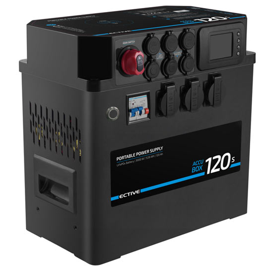 ECTIVE AccuBox 120s tragbare Stromversorgung - Modell 2023 - mit 120Ah Lithium Batterie, integriertem Wechselrichter und MPPT