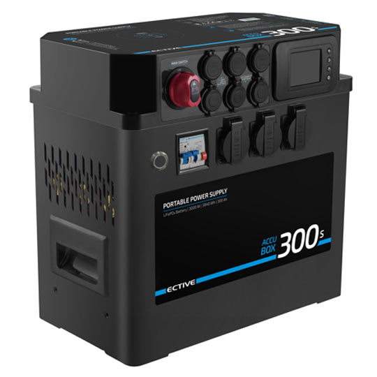 ECTIVE AccuBox 300s tragbare Stromversorgung - Modell 2023 - mit 300Ah Lithium Batterie, integriertem Wechselrichter und MPPT